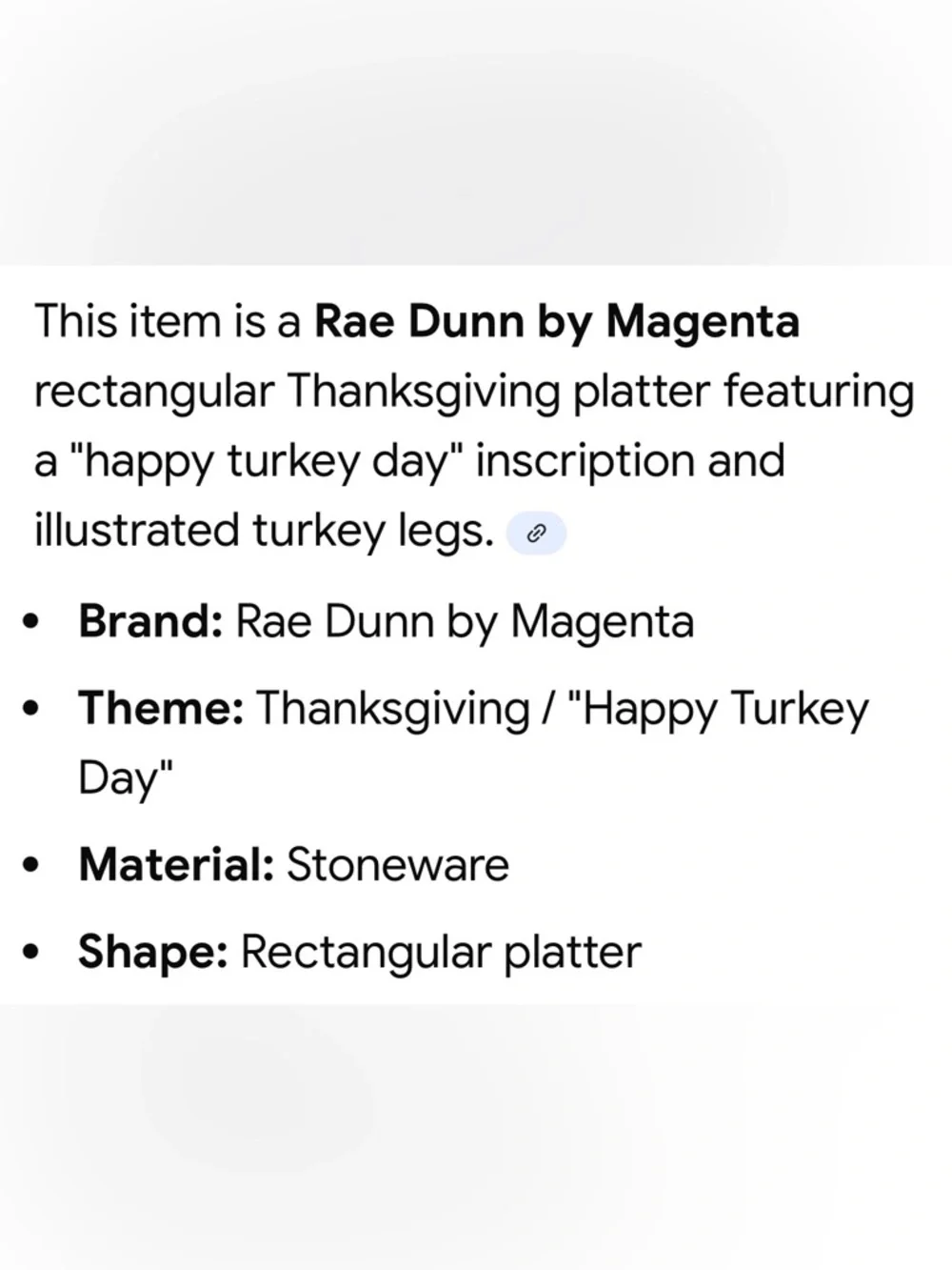 Rae Dunn by Magenta “happy turkey day” Turkey/Pilgram Ceramic Serving Tray EUC